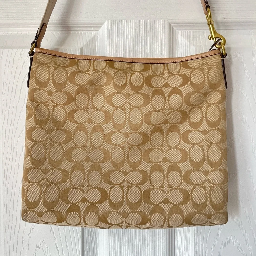 Coach Knit Messenger Crossbody Green Signature Canvas F28502